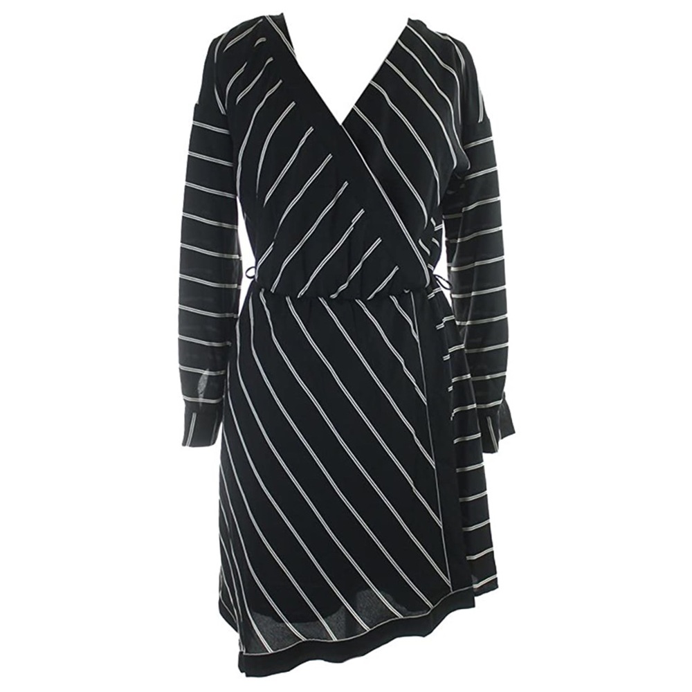 Bar III Sz L Black And White Striped Dress